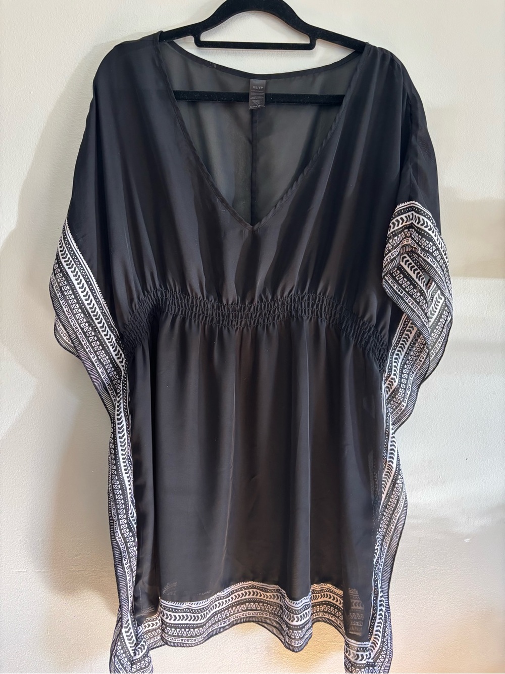Black Embroidered V-Neck Swim Cover-Up